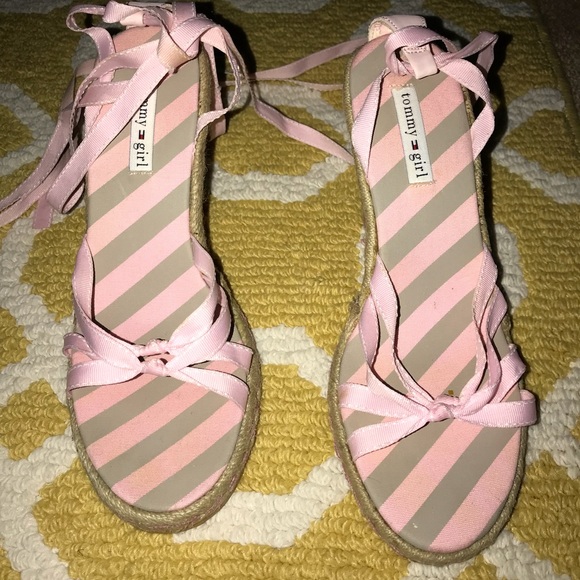 Tommy Girl  tie around ankles wedges Sandals - Picture 1 of 6